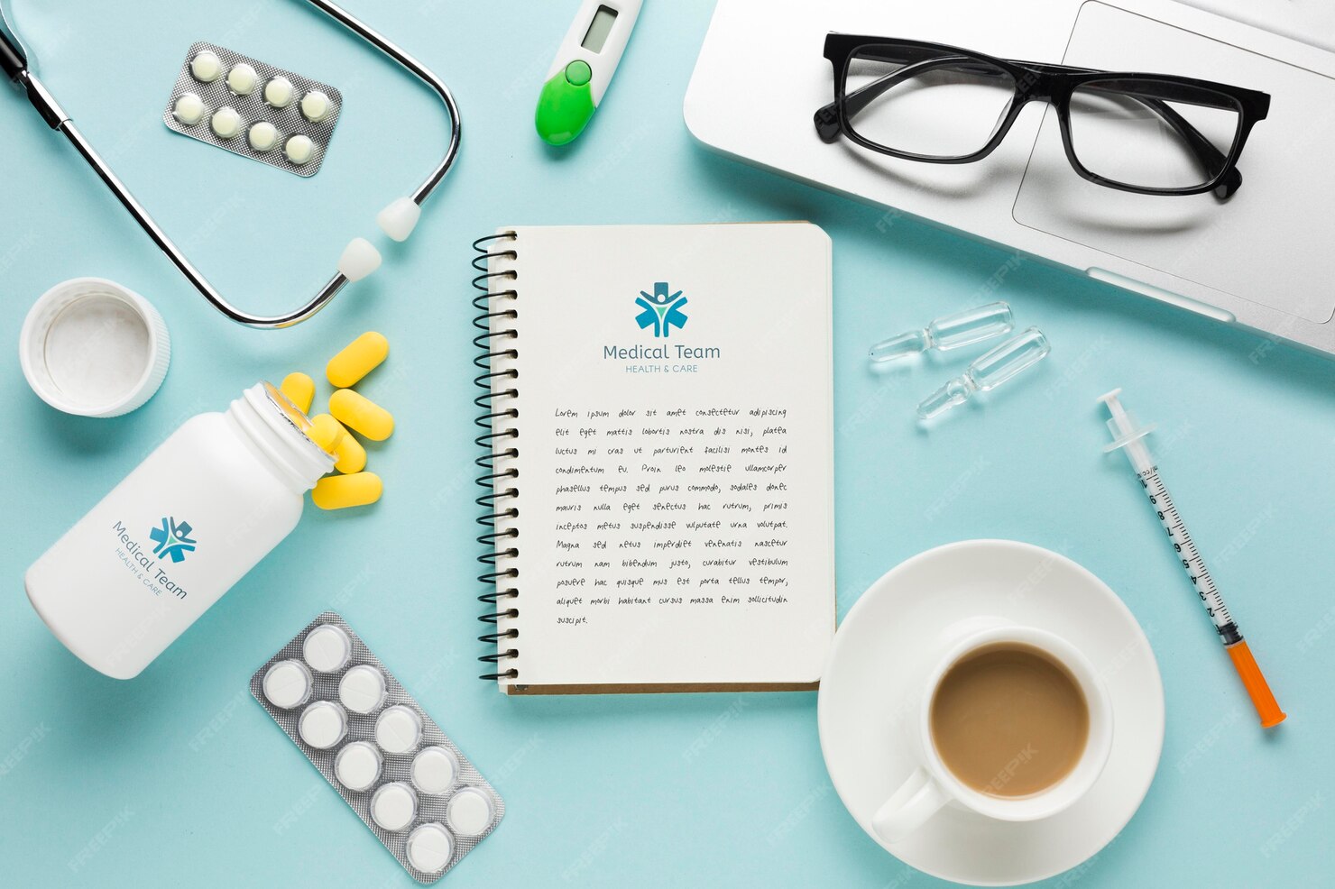 notebook-medical-desk-with-coffee_23-2148582956